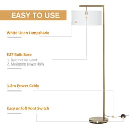 image-Floor Lamp with Linen Lampshade Round Base for Living Room Bedroom HOMCOM