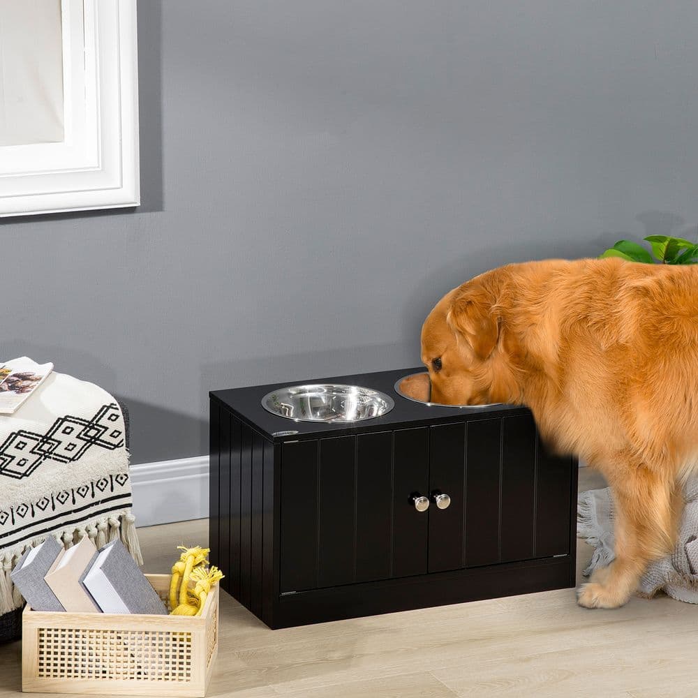 image-Raised Dog Bowls for Large Dogs Feeding Station Stand, Storage - Pawhut