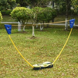 image-Foldable Badminton Net Set w/ 2 Pairs of Rackets 2 Nylon Shuttlecocks HOMCOM