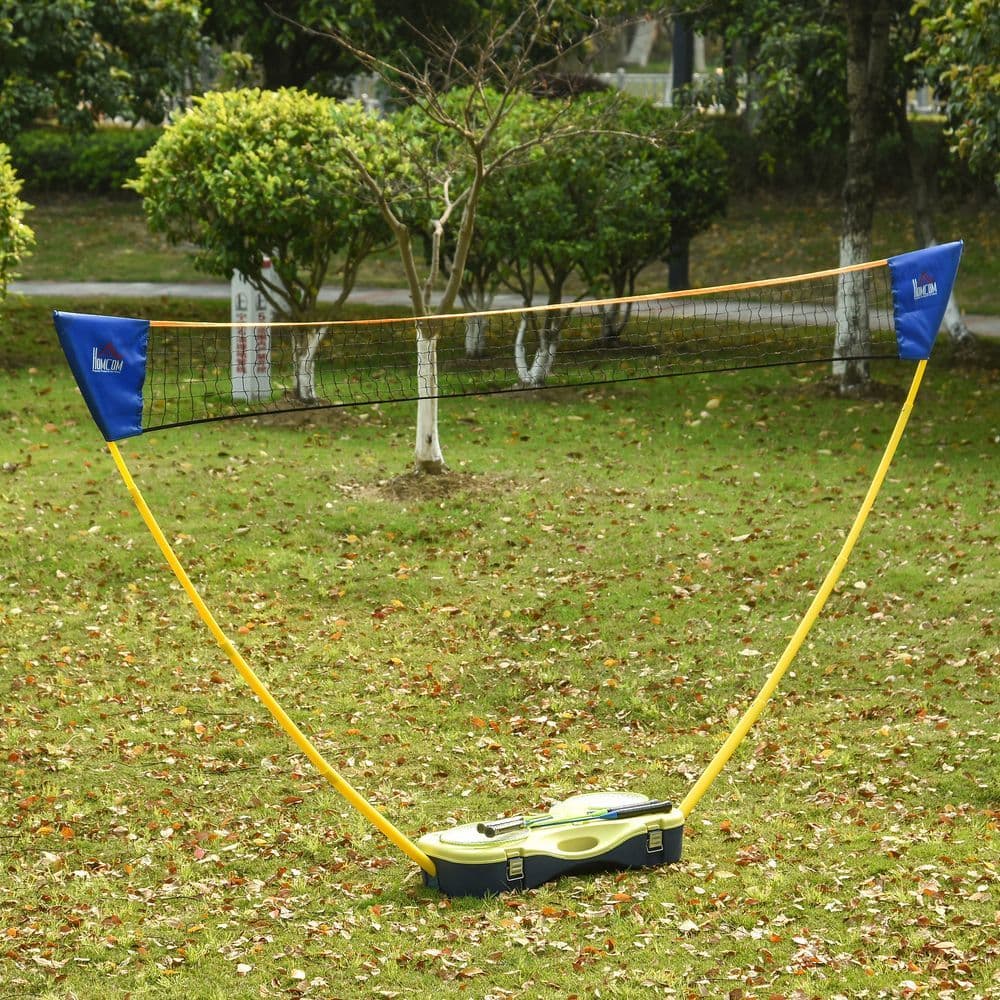 image-Foldable Badminton Net Set w/ 2 Pairs of Rackets 2 Nylon Shuttlecocks HOMCOM