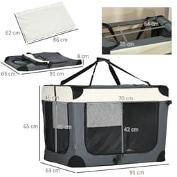 image-91cm Foldable Pet Carrier w/ Cushion, for Large Dogs and Cats - Grey Pawhut