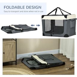 image-91cm Foldable Pet Carrier w/ Cushion, for Large Dogs and Cats - Grey Pawhut