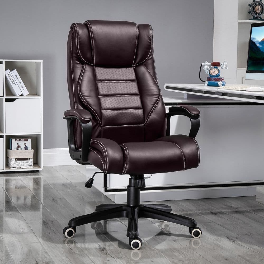 image-High Back 6 Points Vibration Massage Executive Office Chair, Brown Vinsetto