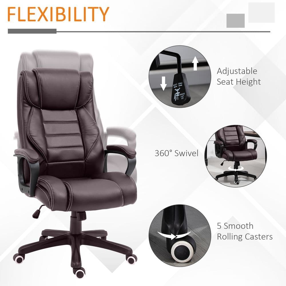 image-High Back 6 Points Vibration Massage Executive Office Chair, Brown Vinsetto