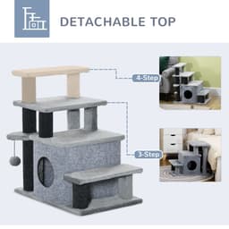 image-Cat Steps for Bed, Sofa Adjustable Height w/ Hanging Ball - Grey Pawhut