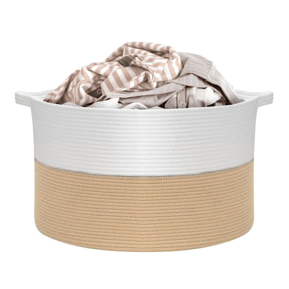 image-Laundry Basket Natural Cotton Hand-Woven Rope Hamper Minimalist Storage