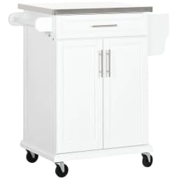 image-Rolling Kitchen Cart Storage Trolley with Drawer Towel Rail Steel White