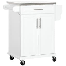 image-Rolling Kitchen Cart Storage Trolley with Drawer Towel Rail Steel White