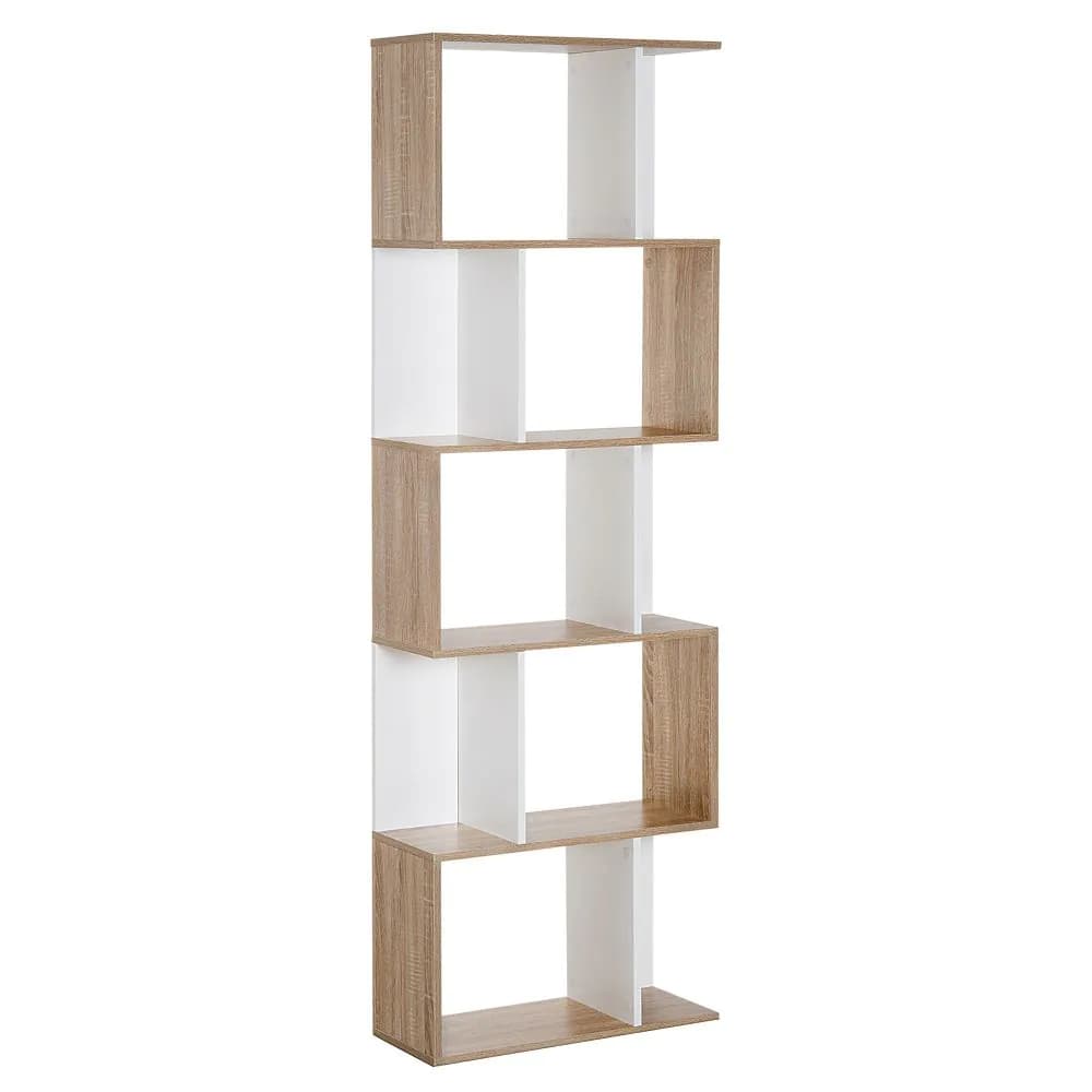 image-5-tier Display Shelving Storage Bookcase S Shape design Unit Natural