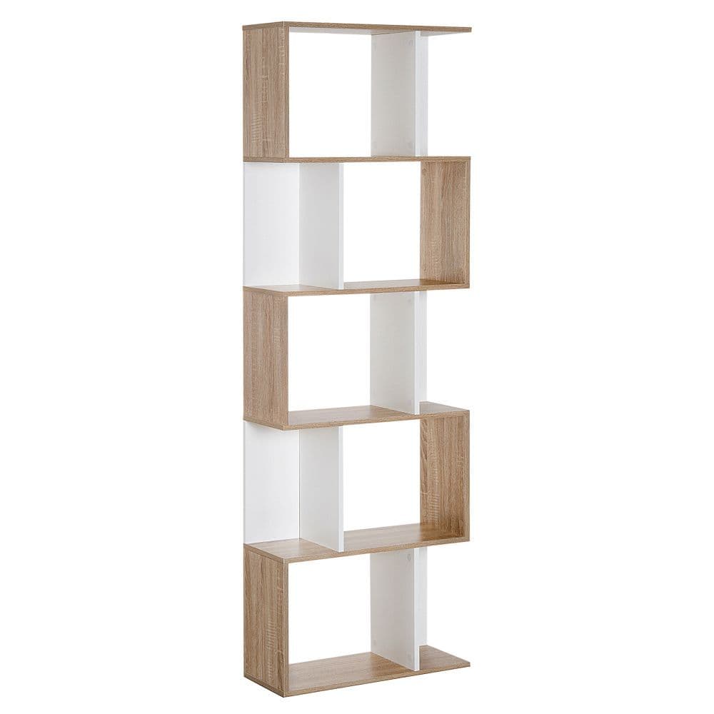 image-5-tier Display Shelving Storage Bookcase S Shape design Unit Natural