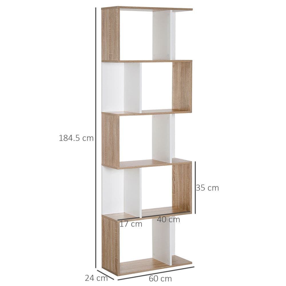 image-5-tier Display Shelving Storage Bookcase S Shape design Unit Natural