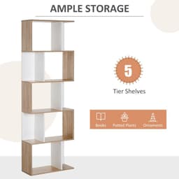 image-5-tier Display Shelving Storage Bookcase S Shape design Unit Natural