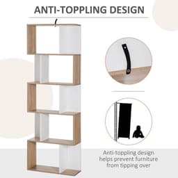 image-5-tier Display Shelving Storage Bookcase S Shape design Unit Natural