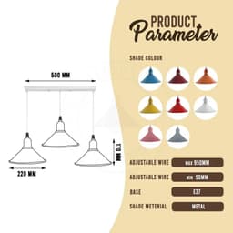 image-Industrial Vintage Loft Kitchen Bar 3 Lights Fittings Ceiling Cone Metal E27