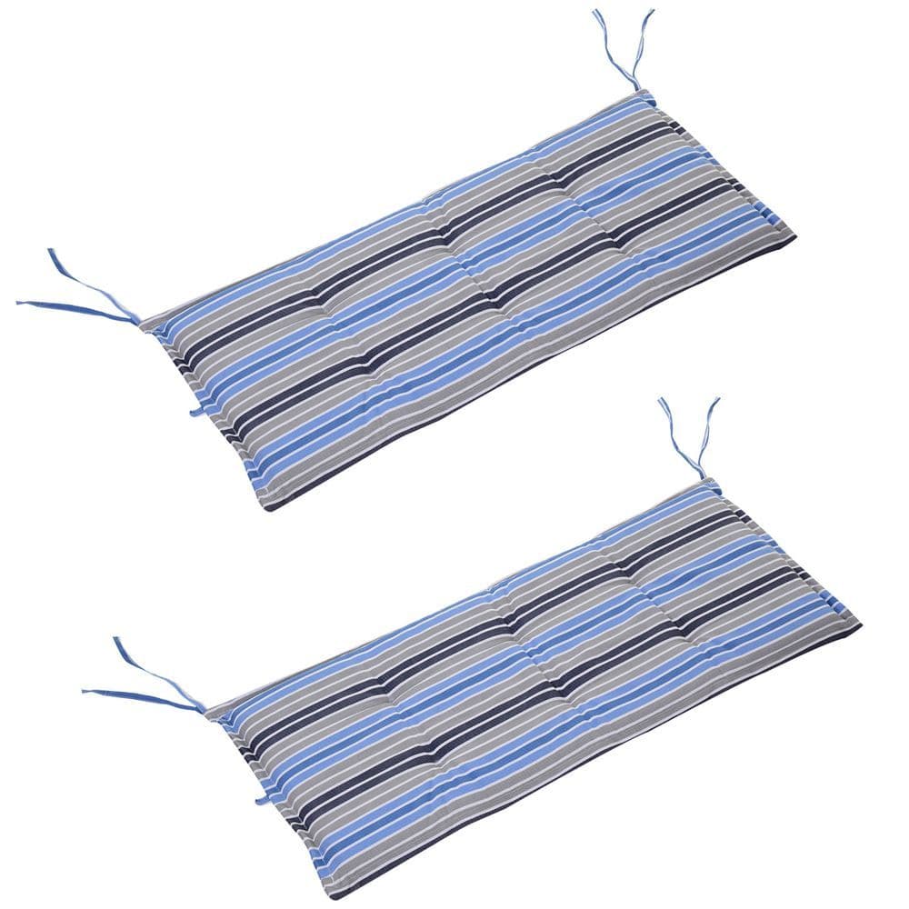 image-2 PCS Patio Bench Swing Chairs Garden Chairs Double Seat Cushion Mat Strips Blue