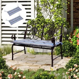 image-2 PCS Patio Bench Swing Chairs Garden Chairs Double Seat Cushion Mat Strips Blue