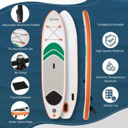 image-10Ft Inflatable Non-Slip Paddle Stand Up Board w/ Adjustable Paddle, Carry Bag