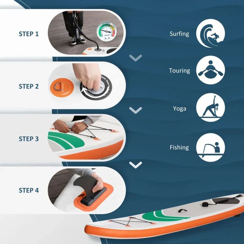 image-10Ft Inflatable Non-Slip Paddle Stand Up Board w/ Adjustable Paddle, Carry Bag