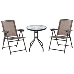 image-3 PCS Patio Furniture Bistro Set with Folding Chairs Tempered Glass Table Brown