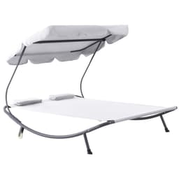 image-Double Hammock Sun Lounger Bed Canopy Shelter Wheels 2 Pillows Cream White
