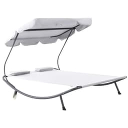 image-Double Hammock Sun Lounger Bed Canopy Shelter Wheels 2 Pillows Cream White