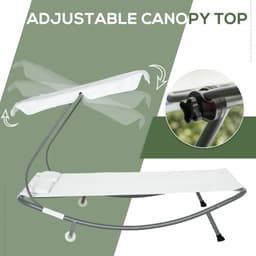 image-Double Hammock Sun Lounger Bed Canopy Shelter Wheels 2 Pillows Cream White