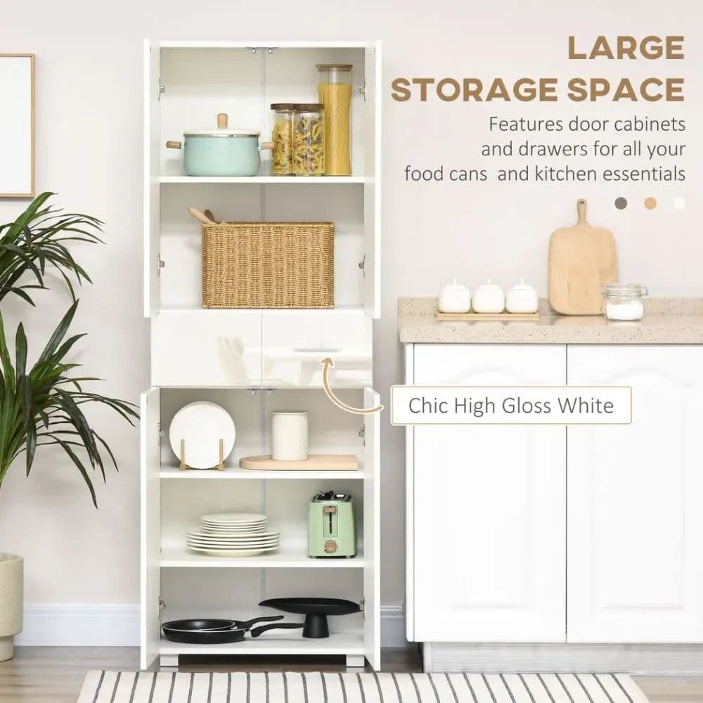 image-4-Door Kitchen Cupboard Freestanding Storage Cabinet w/ Shelves & Drawers White