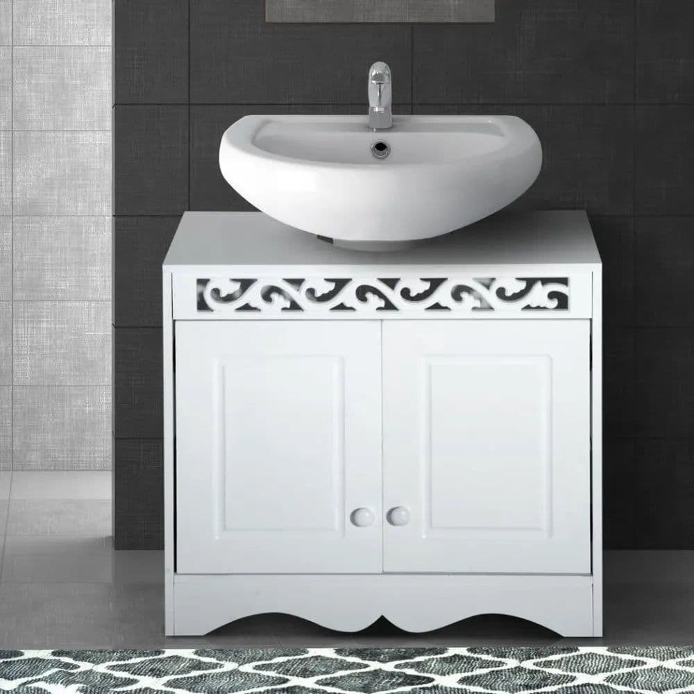 image-Under Sink Wooden Cabinet Storage Unit Cupboard Bathroom Double Door Shelf