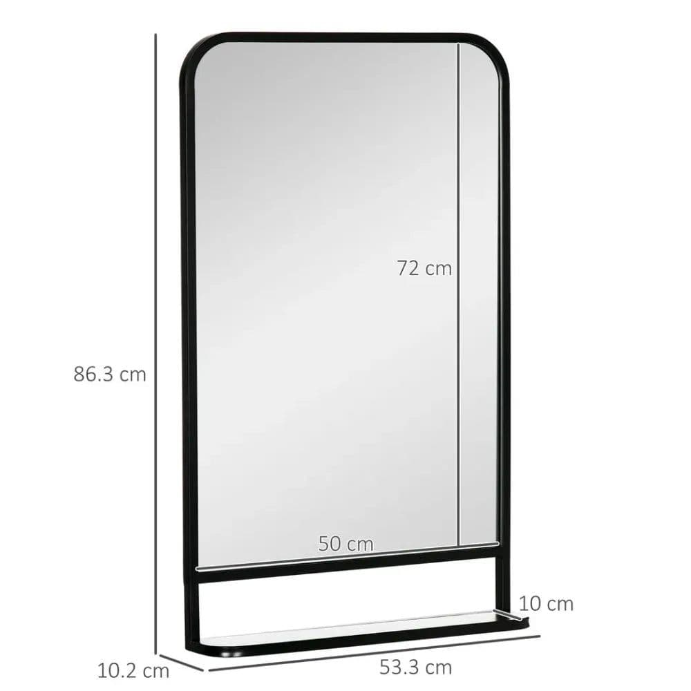 image-Square Wall Mirror with Shelf, 86x53 cm Modern Mirrors for Living Room, Bedroom