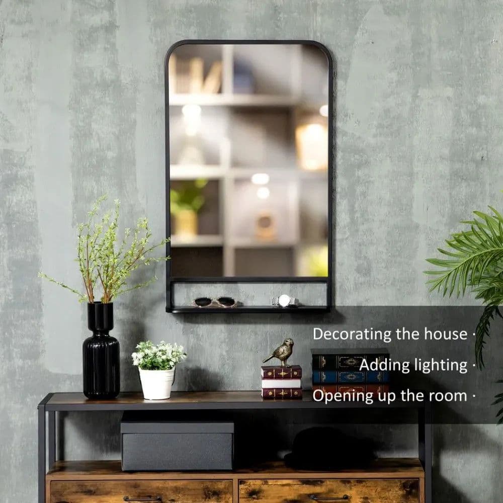image-Square Wall Mirror with Shelf, 86x53 cm Modern Mirrors for Living Room, Bedroom