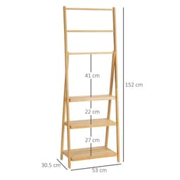 image-Freestanding Foldable Bamboo Towel Rack with 3 Bars and Shelves for Bathroom
