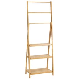 image-Freestanding Foldable Bamboo Towel Rack with 3 Bars and Shelves for Bathroom