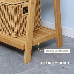image-Freestanding Foldable Bamboo Towel Rack with 3 Bars and Shelves for Bathroom