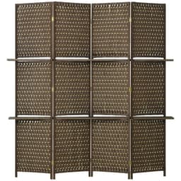 image-4-Panel Folding Wall Divider Room w/ Shelves, Privacy Screen Panels, Brown