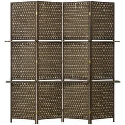 image-4-Panel Folding Wall Divider Room w/ Shelves, Privacy Screen Panels, Brown