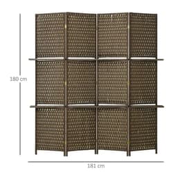 image-4-Panel Folding Wall Divider Room w/ Shelves, Privacy Screen Panels, Brown