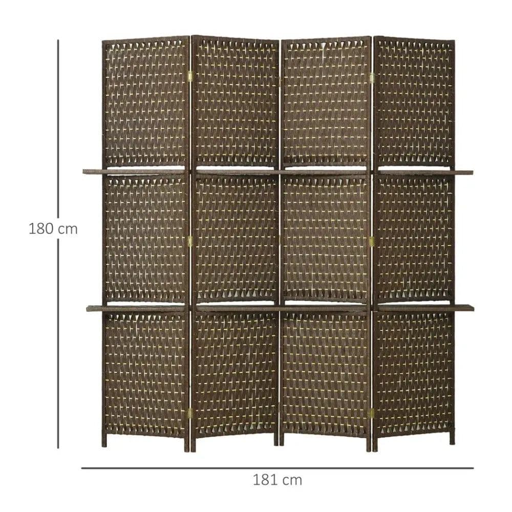 image-4-Panel Folding Wall Divider Room w/ Shelves, Privacy Screen Panels, Brown