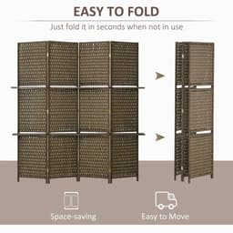 image-4-Panel Folding Wall Divider Room w/ Shelves, Privacy Screen Panels, Brown