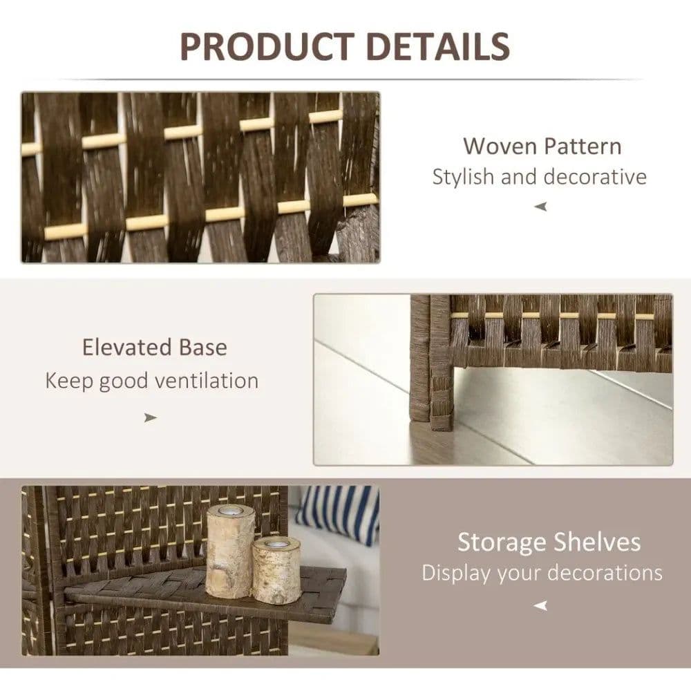 image-4-Panel Folding Wall Divider Room w/ Shelves, Privacy Screen Panels, Brown