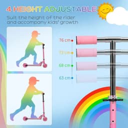 image-Scooter for Kids Ages 3-7 W/ Lights Music Adjustable Height Folding Frame - Pink