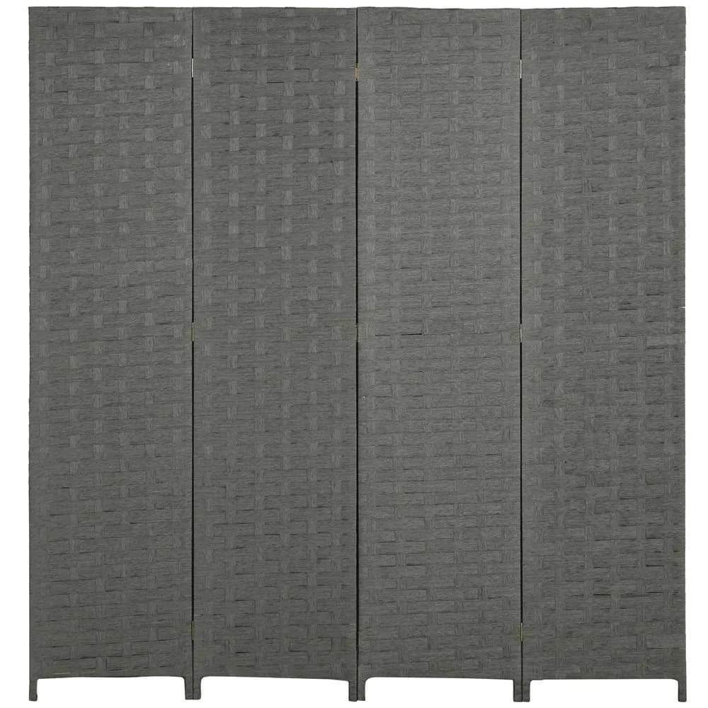 image-4-Panel Folding Wall Divider Room, Wave Fibre Privacy Screen Panels, Grey