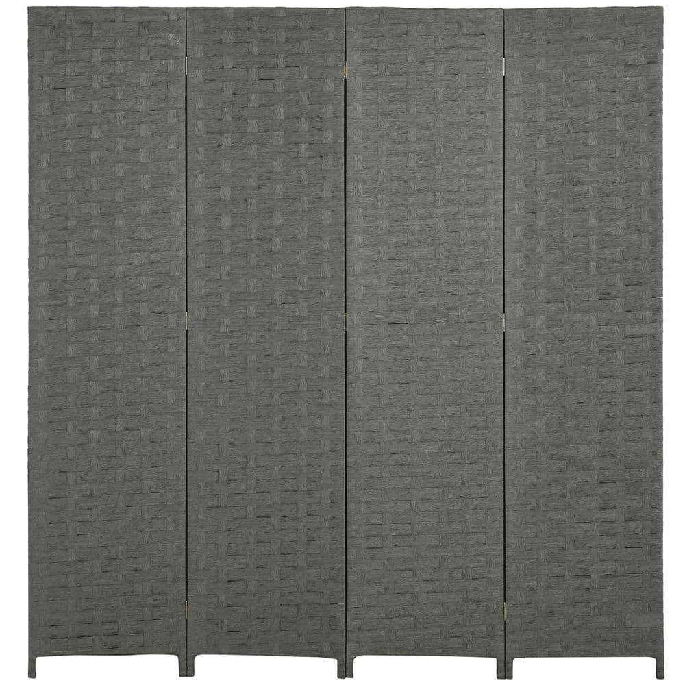 image-4-Panel Folding Wall Divider Room, Wave Fibre Privacy Screen Panels, Grey