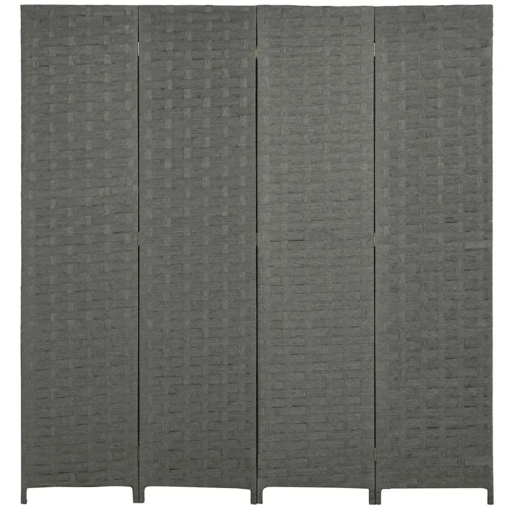 image-4-Panel Folding Wall Divider Room, Wave Fibre Privacy Screen Panels, Grey