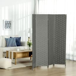 image-4-Panel Folding Wall Divider Room, Wave Fibre Privacy Screen Panels, Grey