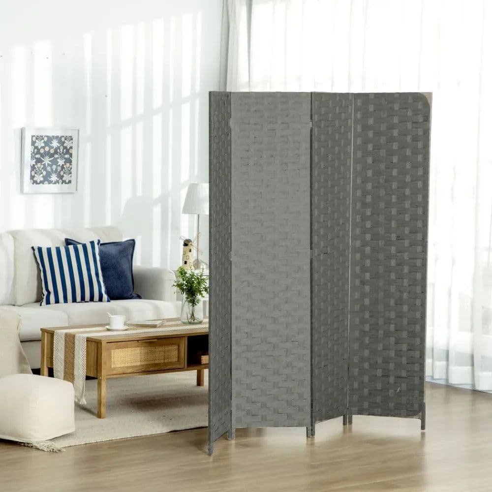 image-4-Panel Folding Wall Divider Room, Wave Fibre Privacy Screen Panels, Grey