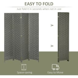 image-4-Panel Folding Wall Divider Room, Wave Fibre Privacy Screen Panels, Grey