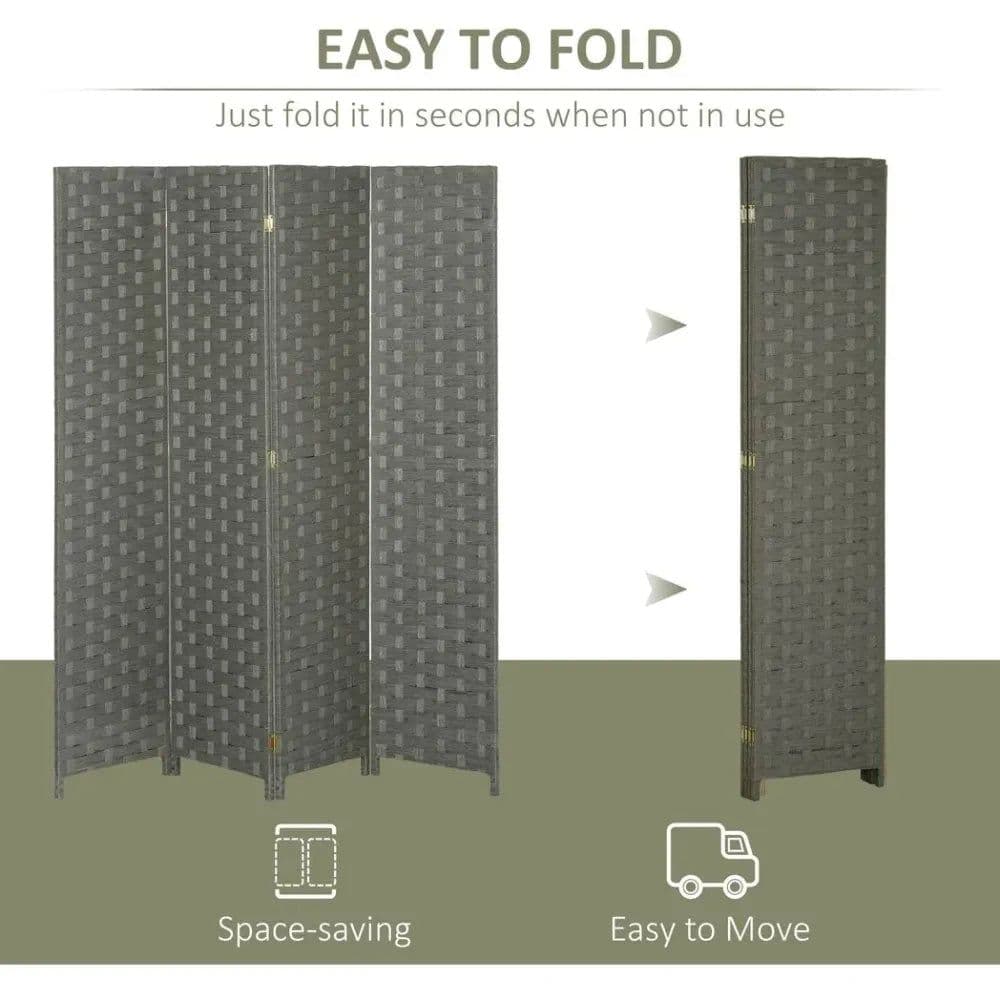 image-4-Panel Folding Wall Divider Room, Wave Fibre Privacy Screen Panels, Grey