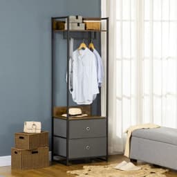 image-Industrial Clothes Rail Garment Rack with 2 Fabric Drawers Rustic Brown