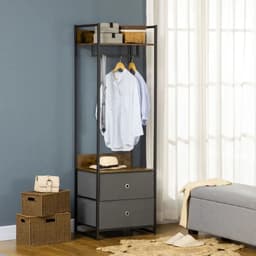 image-Industrial Clothes Rail Garment Rack with 2 Fabric Drawers Rustic Brown