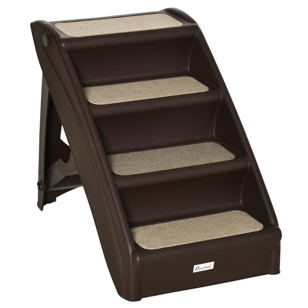 image-Portable Dog Steps for Bed, Sofa Non-Slip Pet Stairs for Cats, Dogs - Brown